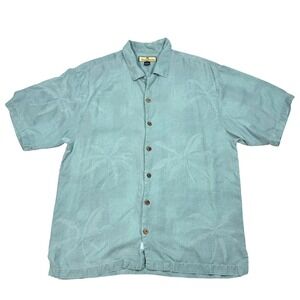 Tommy Bahama Silk Shirt Mens Size L Floral Hawaiian‎ Camp Collar Turquoise